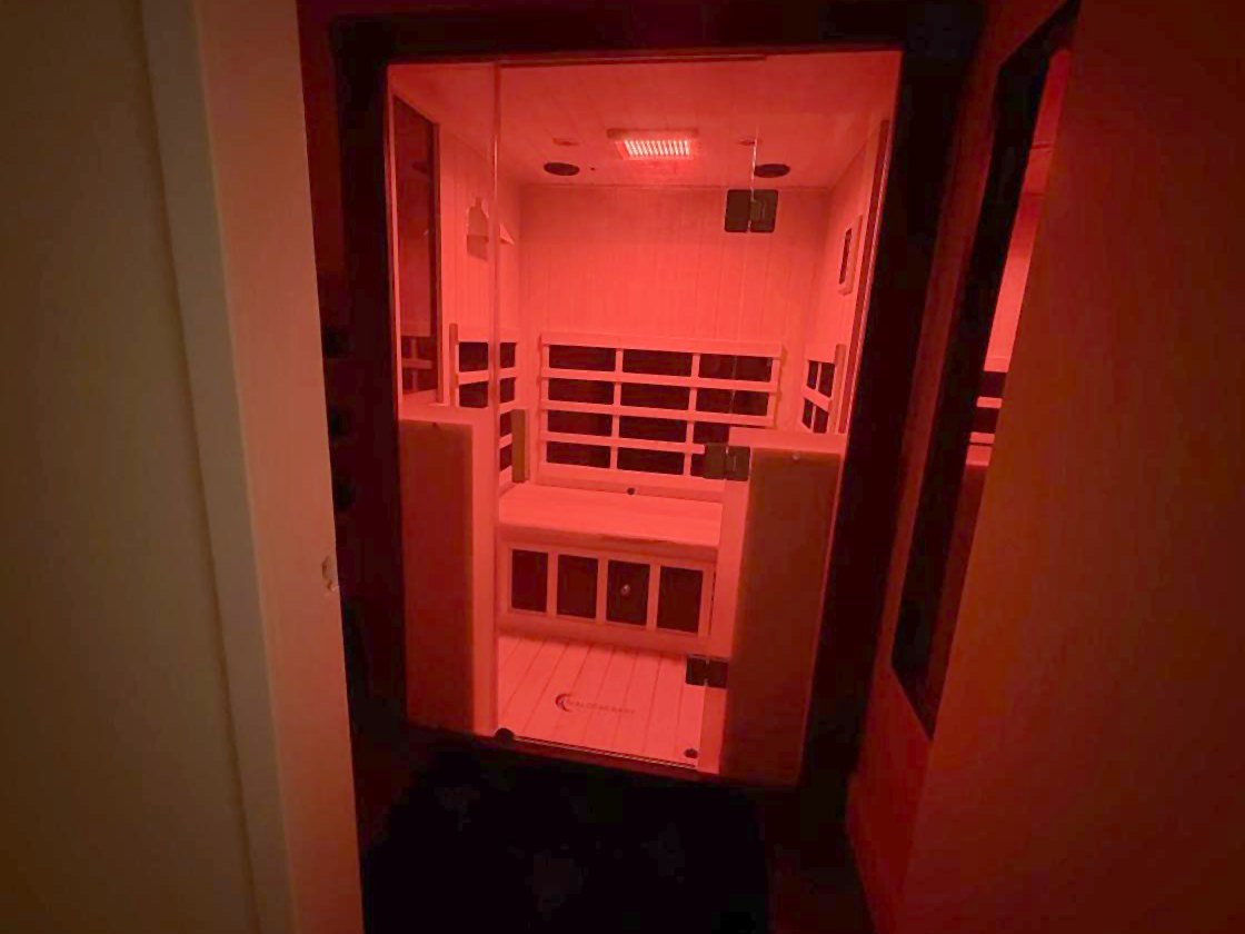 Infrared sauna glowing red