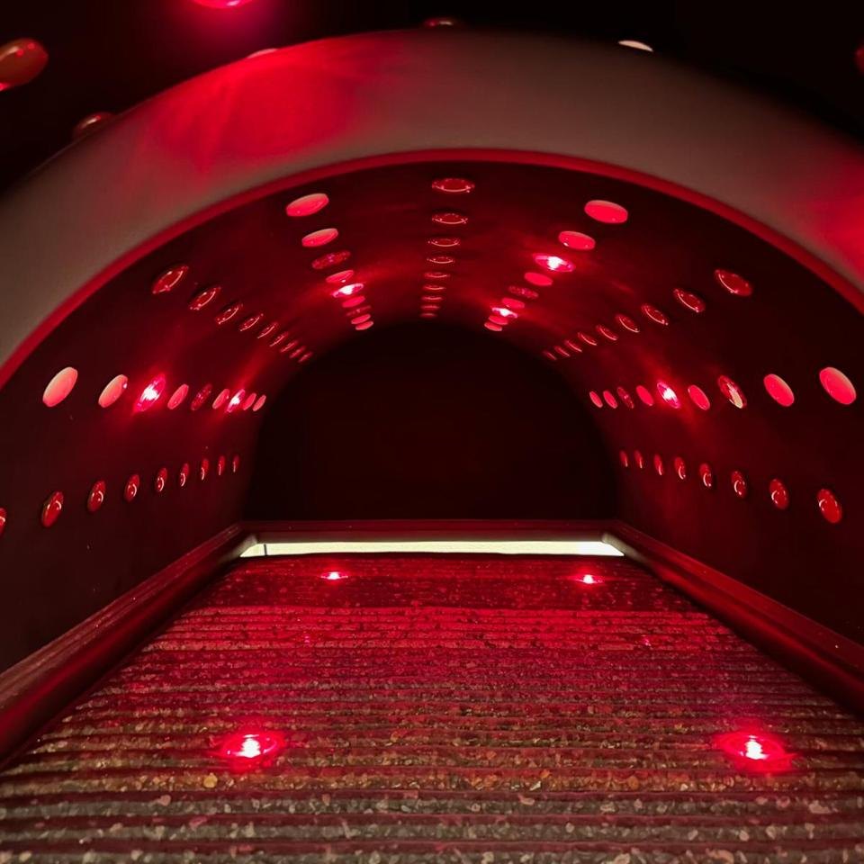 Inside a red light therapy bed