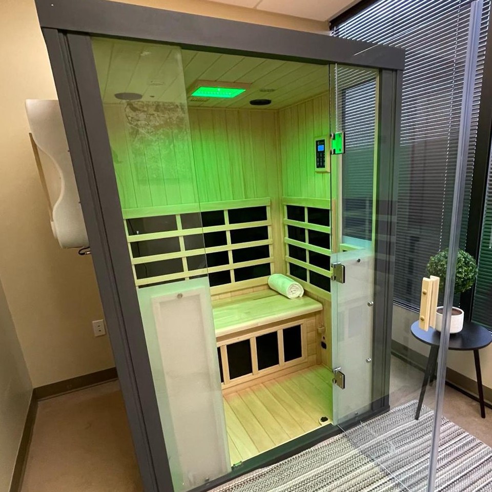 Infrared sauna at the Health Enhancement & Recovery Lab